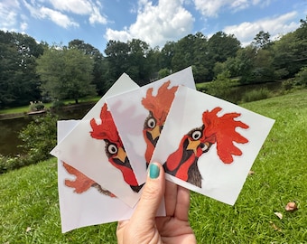 Sticker CL1 Crazy Rooster Chicken transfer PRINTED vinyl sticker White Clear or Transparent Glitter Sticker CLEARANCE