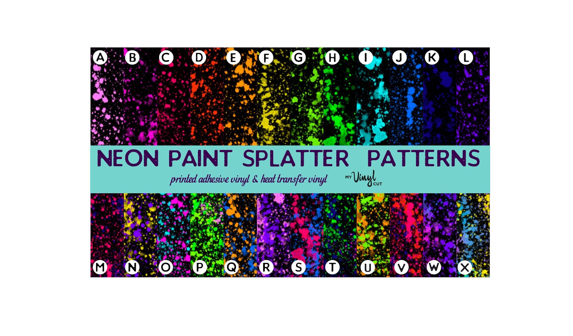 Printed Vinyl & HTV Neon Paint Splatter With Black Background 12 X