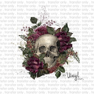 Sublimation Transfer Gothic Skull with Flowers DC5 Goth Theme Press at home on your shirt Heat Press REQUIRED