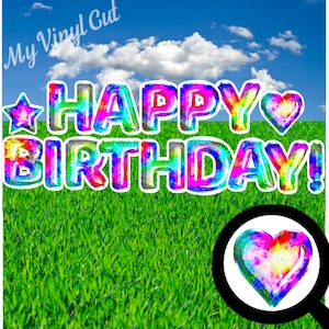 Lawn Decorations 18 Inch Tie Dye Foil Balloon Happy Birthday Letters Lawn Set Yard Signs Lawn Letters Yard Card Supply 16 pieces