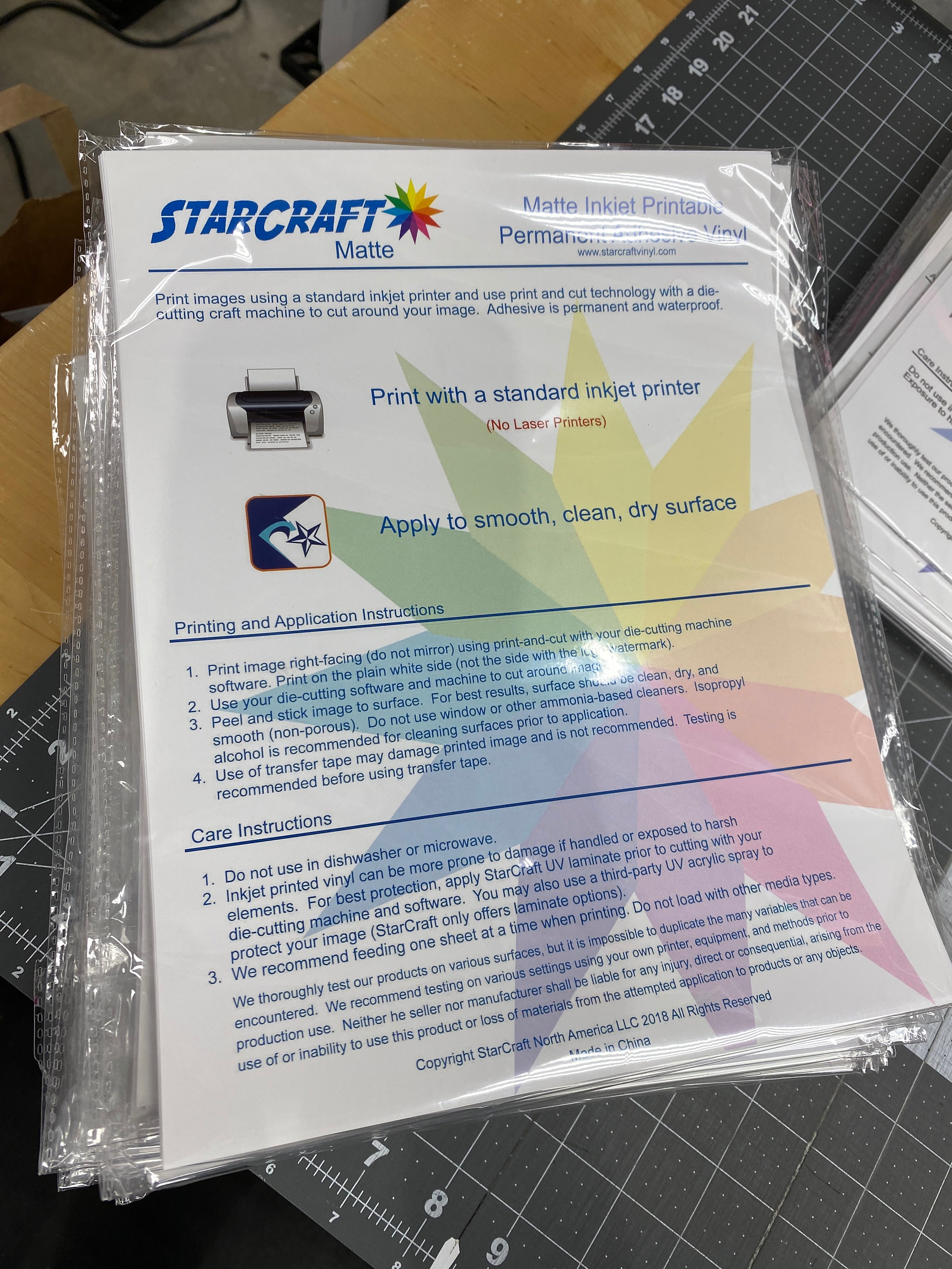 Starcraft Inkjet Adhesive Vinyl Pack of 10 Sheets Use With - Etsy