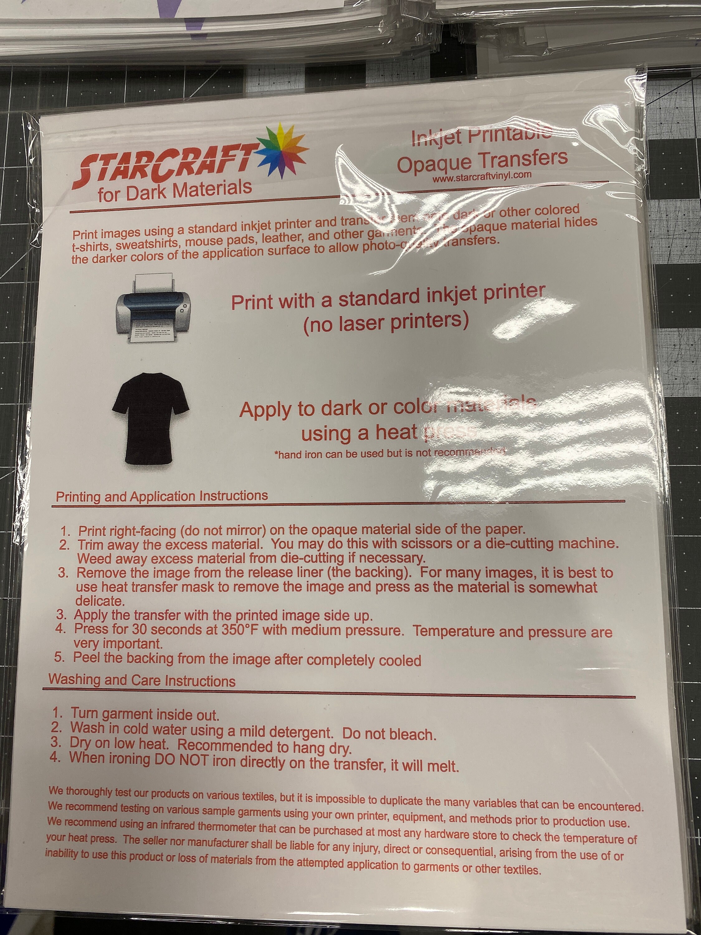 Starcraft Inkjet Transfer Paper for DARK Materials Pack of 10 - Etsy