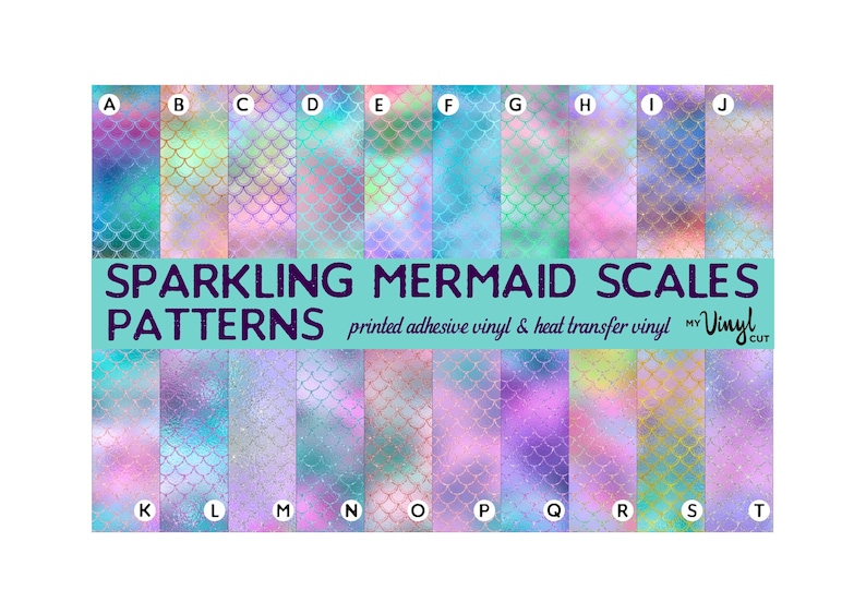 beautiful watercolor mermaid scales patterns printed on several types of vinyl