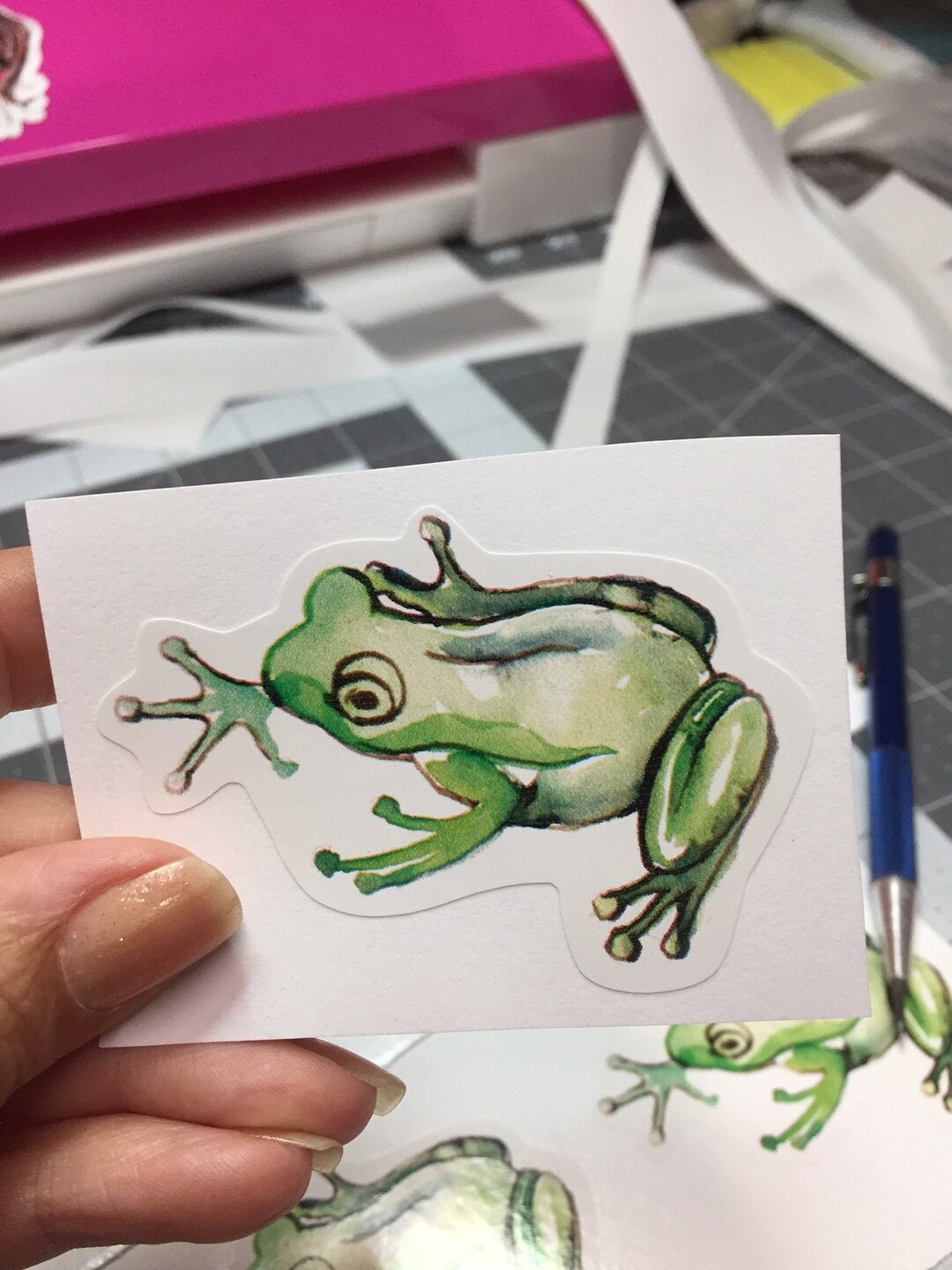 Tree Frog Sticker Mini Sticker (#20) Watercolor Tree Frog PRINTED on White Vinyl ...