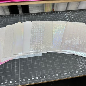 SAMPLE PACK Holographic Laminating Sheets 12 x 12 inches, 6 x 12 inches, 8 1/2 x 11 inches for Cold Laminating Sticker Overlay 10 SHEETS