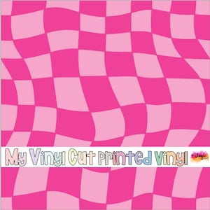 Printed Vinyl | Pink Wavy Checkerboard | Permanent Removable Adhesive | Permanent Glitter Adhesive | HTV | Glitter HTV | 12 x 12 inches