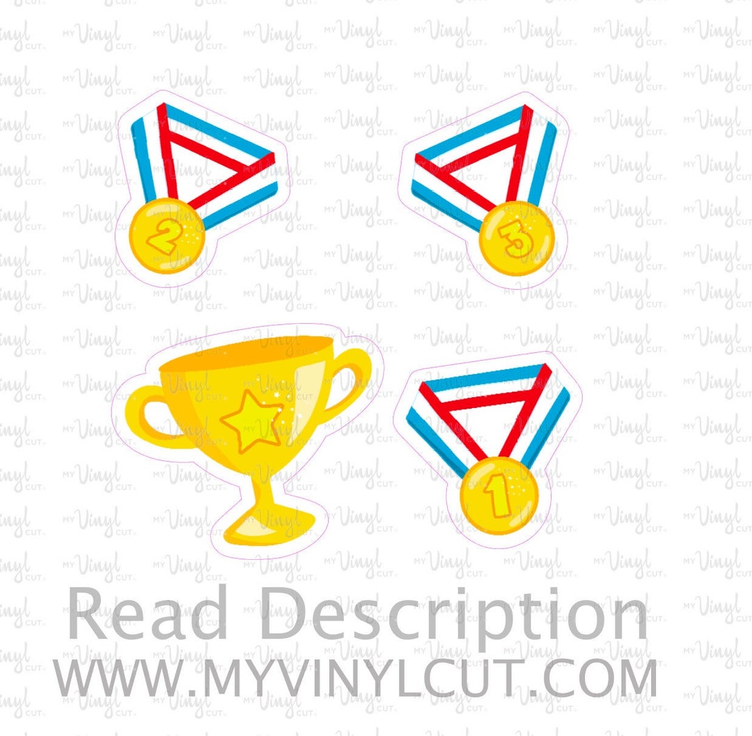 Trophy Medals | 51O | Waterproof Vinyl Sticker | Window Cling | Glitter ...