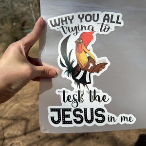 HTV Transfer 8 3/4 inch tall Printed Heat Transfer Vinyl for shirt Rooster Test the Jesus Press at home on your shirt! Tee t shirt transfer image 1