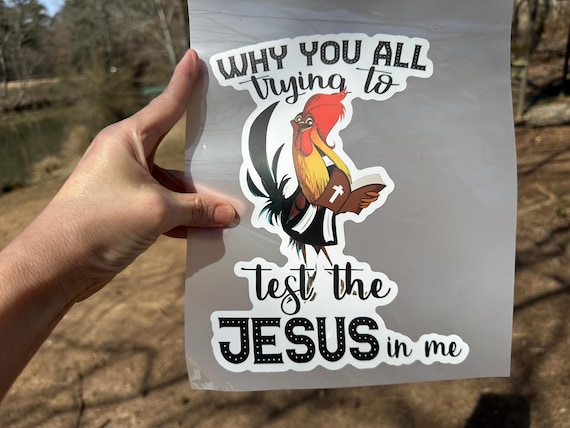 HTV Transfer 8 3/4 inch tall Printed Heat Transfer Vinyl for shirt Rooster Test the Jesus Press at home on your shirt! Tee t shirt transfer