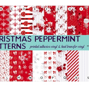 Printed Vinyl Holiday Christmas Peppermint Pattern HTV Heat Transfer Vinyl or Permanent Adhesive Vinyl 12 x 12 inch sheet
