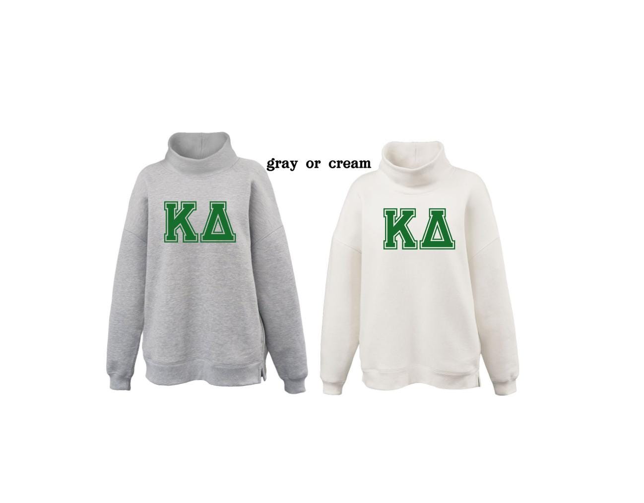 Kappa Delta Mock Neck Sorority Greek Letters Oversized Heather Gray or Cream Sweatshirt