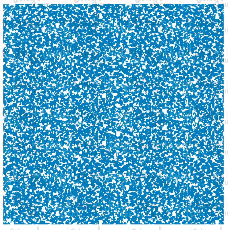 May include: A blue and white speckled background pattern. The pattern is reminiscent of the paper found in composition notebooks.
