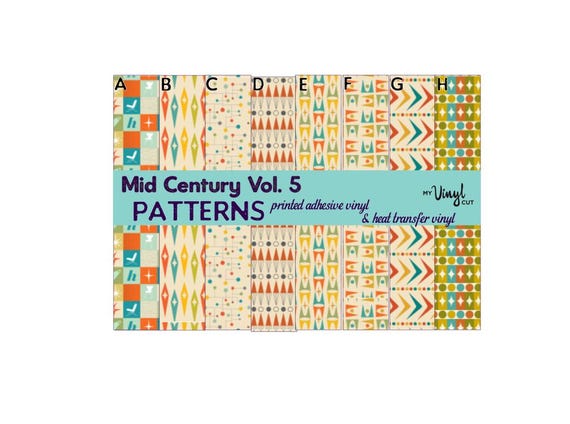 Mid-Century Modern MCM Graphics Patterned HTV Heat Transfer Vinyl Printed Adhesive Vinyl 12 x 12 inch sheet