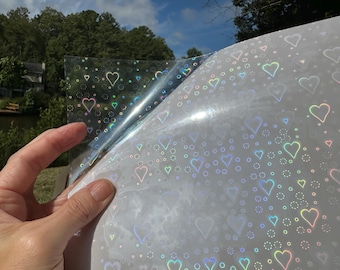 Holographic Hearts Laminating Sheets 6 x 12, 8 x 11, 8 1/2 x 11, or 12 x 12 inches for Cold Laminating Sticker Overlay
