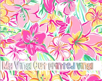 Printed Vinyl | Pink Lily | Permanent Removable Adhesive | Permanent Glitter Adhesive | HTV | Glitter HTV | 12 x 12 inches