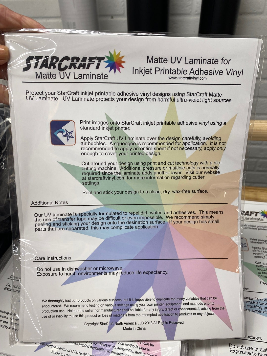 Starcraft Matte UV Laminate Vinyl 5 Sheet Pack for Inkjet Adhesive ...