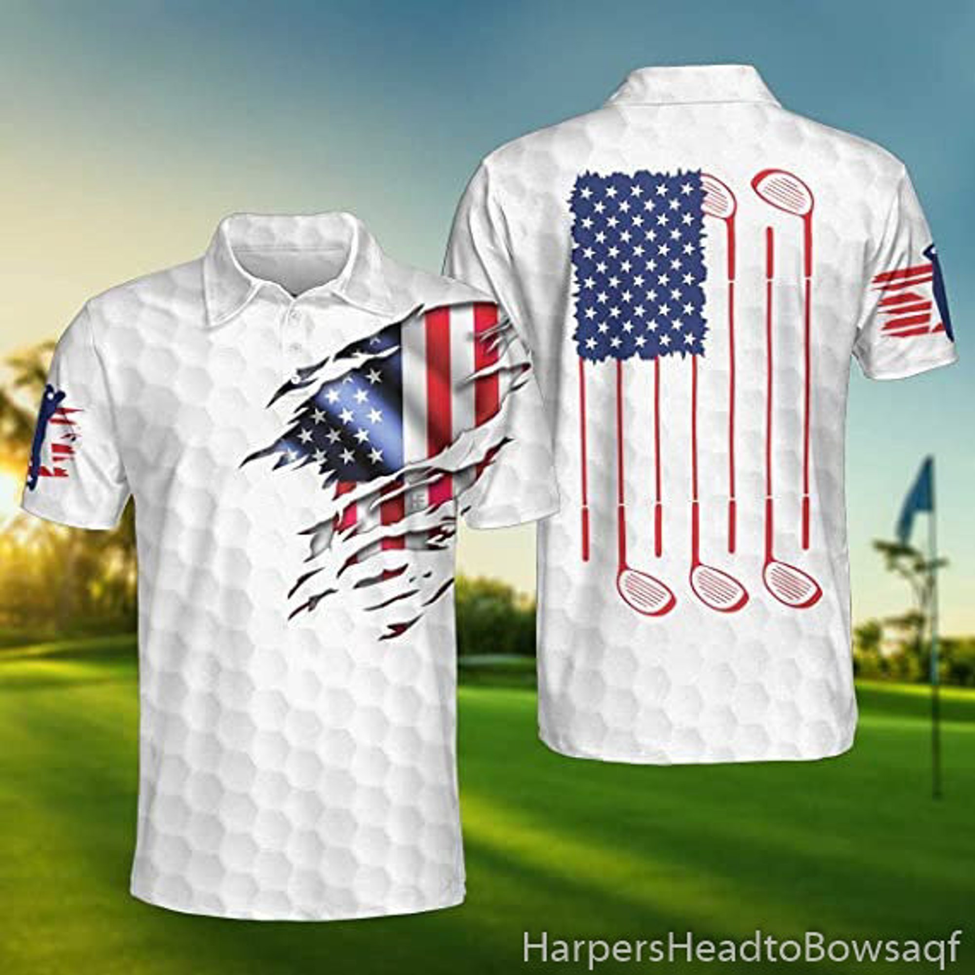 US Golf Polo Shirt for Men American Flag Design- Golf American Polo Shirt- Patriotic American Flag Golf Polos Shirt