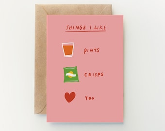 Things I Like: Pints & Crisps | Galentine's Card | Valentine's Card