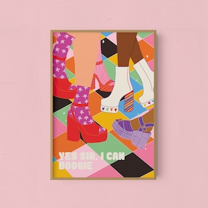 Boogie Kunstdruck | Disco Liebhaber Kunstdruck | 70er Jahre Disco Schuhe | Retro Disko Kunst