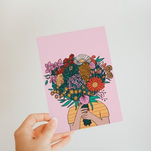 Bellissimo bouquet - cartolina illustrata - arte femminista