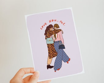 Te amo amigo - cartão postal ilustrado - arte amiga - amizade - arte feminista