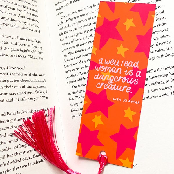 A Well Read Woman Bookmark | Feminist bookmark | Literary quote bookmark | illustrated bookmark