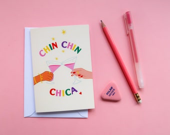 Chin Chin Chica Galentines Carte | Carte Valentines | Carte d'| Carte boissons | Miss you carte