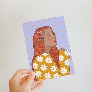 Vivre ma meilleure vie - carte postale illustrée - art féministe