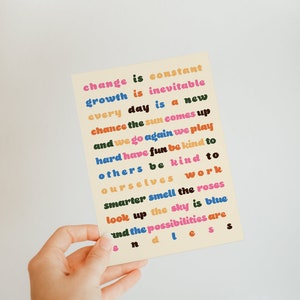 Life Manifesto A6 Postcard - carte postale illustrée - art de citation positif - art coloré - carte pour un ami