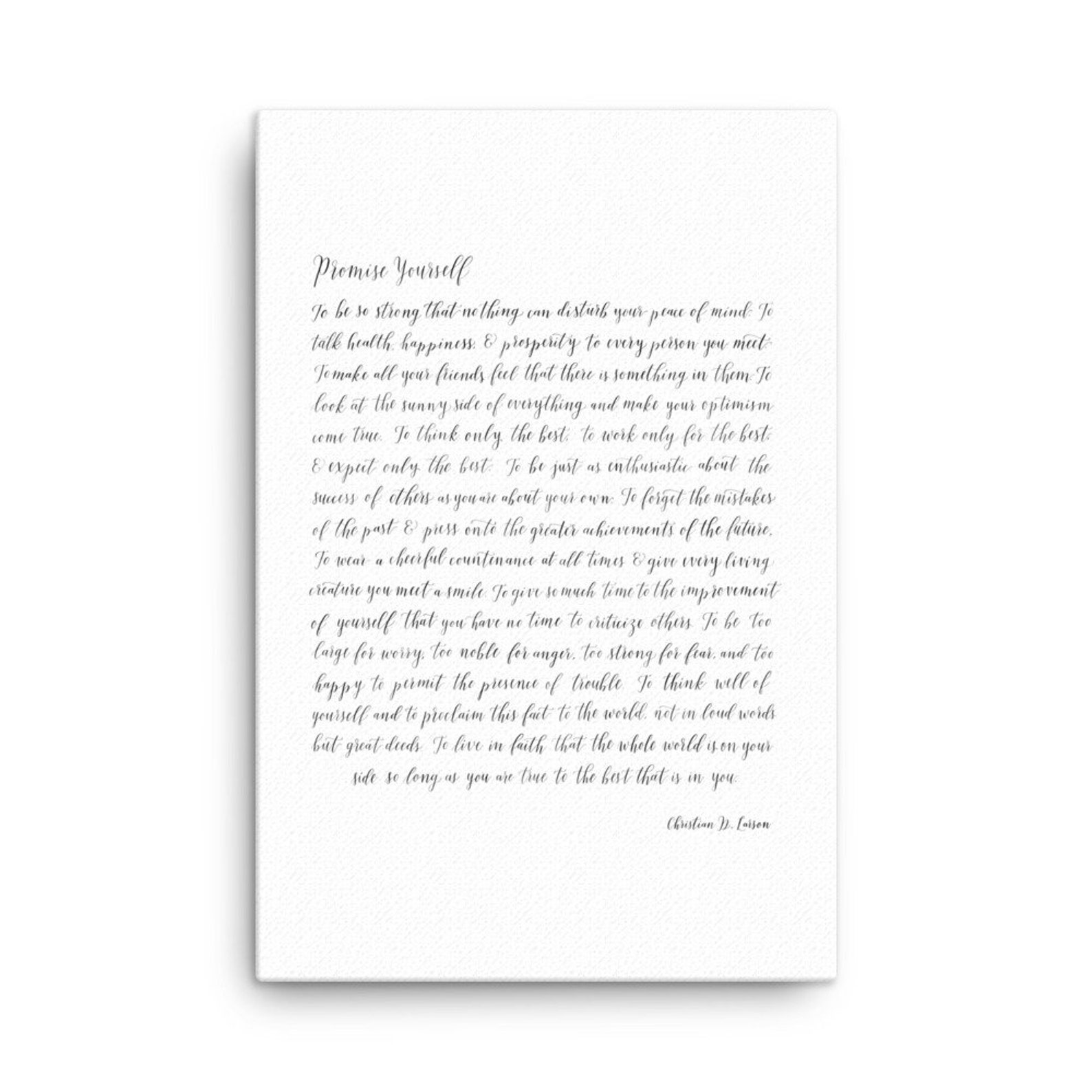 Canvas/ Promise Yourself / Christian D. Larson / Handlettered