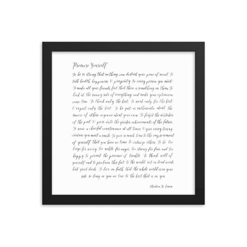 Framed Poster / Promise Yourself / Christian D. Larson / Handlettered ...