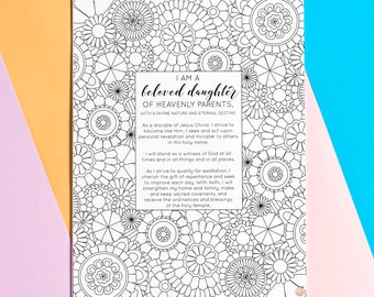 New Young Women Theme PRINTABLE Coloring Page / Updated YW Theme / LDS /Pretty Lettering Coloring