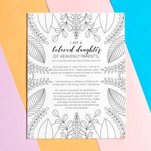 Nuevo tema de mujeres jóvenes Página para colorear IMPRIMIBLE / Tema YW actualizado / LDS / Bonitas letras para colorear