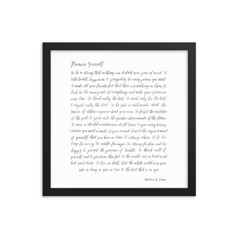 Framed Poster / Promise Yourself / Christian D. Larson / Handlettered ...