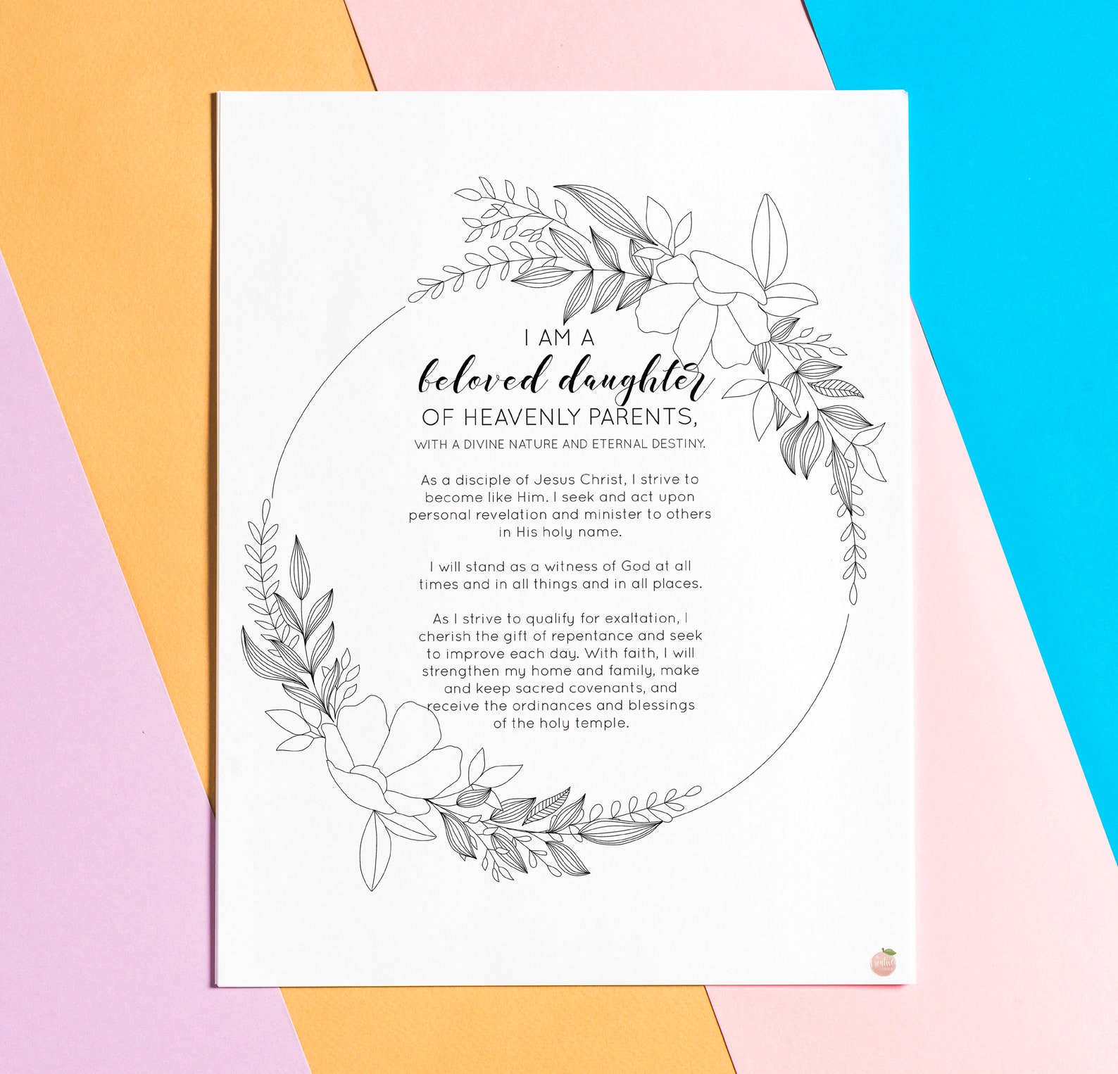New Young Women Theme PRINTABLE Coloring Page / Updated YW Theme / LDS ...