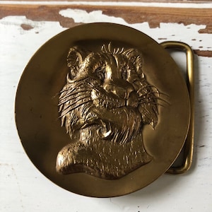 Vintage Solid Brass Lion Head Belt Buckle
