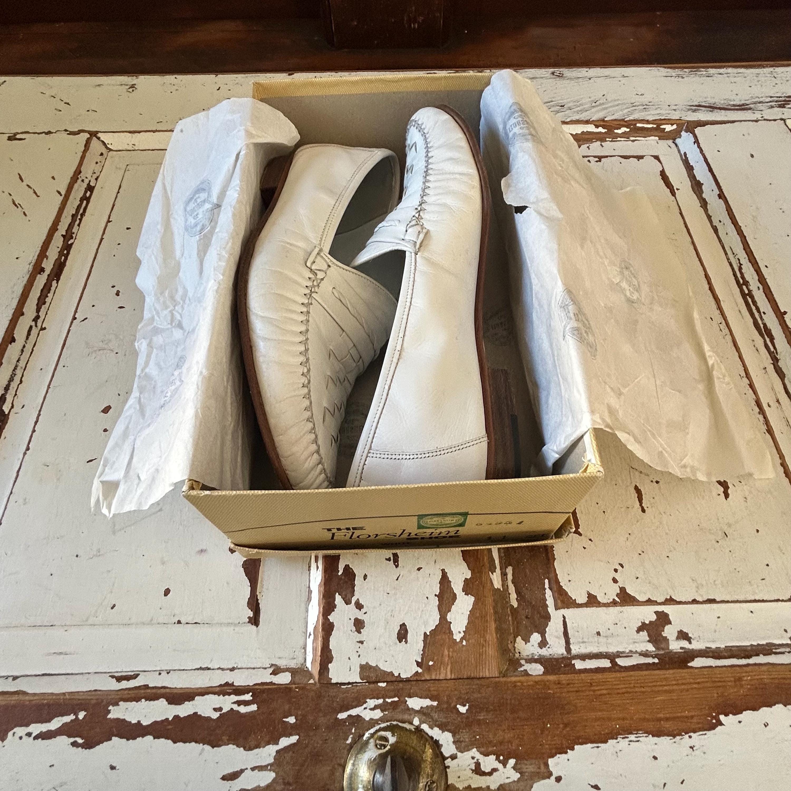 Vintage Florsheim White Leather Italian Made Loafers Mens Size 11 EEE w Box Vintage Florsheim White Leather Italian Made Loafers Mens  main image 3