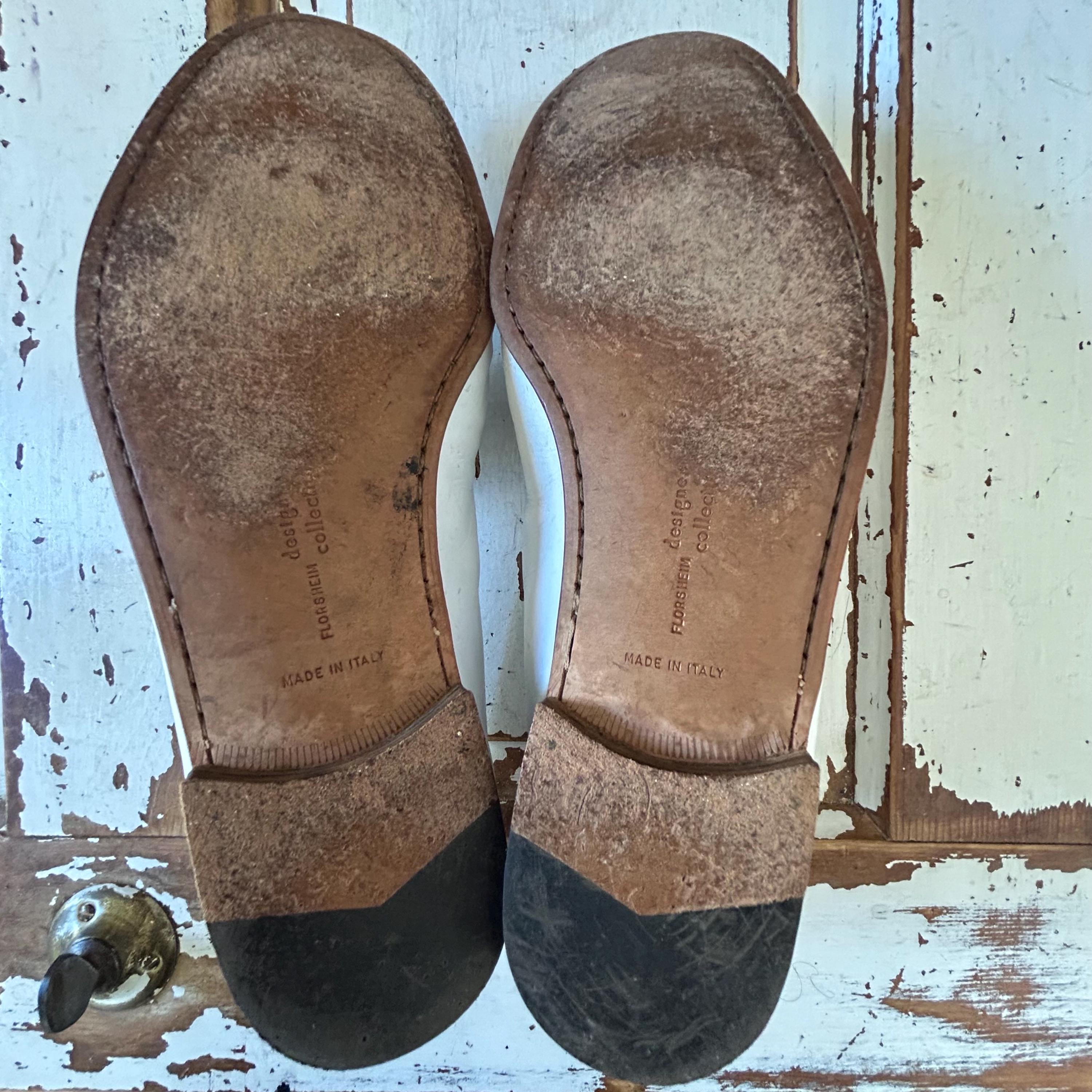 Vintage Florsheim White Leather Italian Made Loafers Mens 