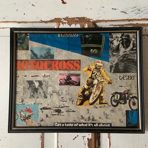 Vintage 1970’s Homemade Moto Cross Picture Collage Man Cave Art