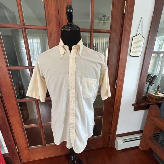Sears Roebuck, Vintage 1970's Sears Golden Comfort Button Up Shirt Size 16 Retro Office Polyester Blend