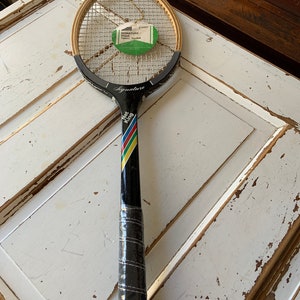 Vintage 1980’s NOS Signature Series Net King Wooden Rainbow Neck Tennis Racket