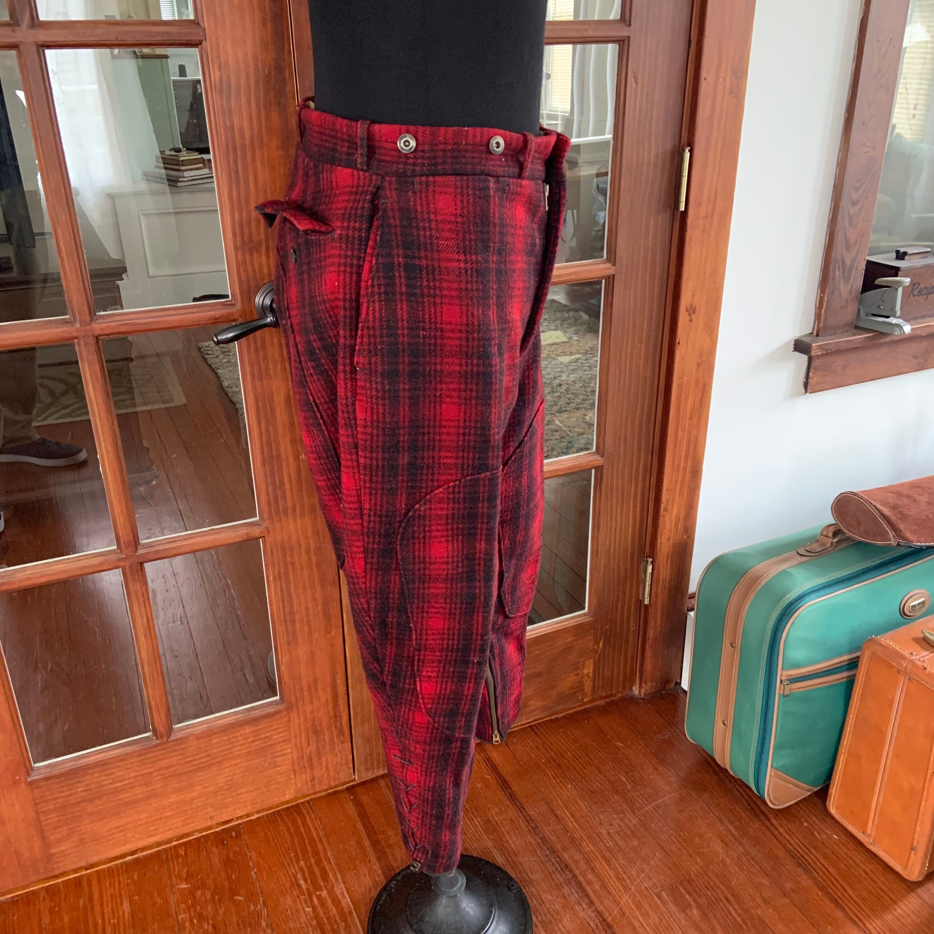 Vintage 1940s Woolrich Red Plaid Wool Hunting Pants Vintage
