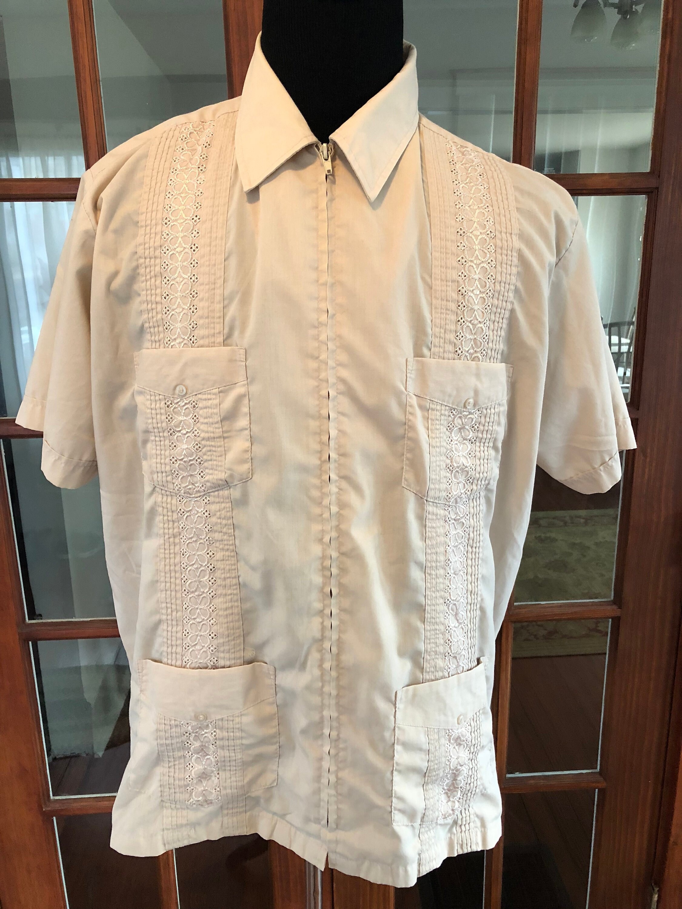 Camisa Guayabera Zipper Vintage 1990 - Etsy México