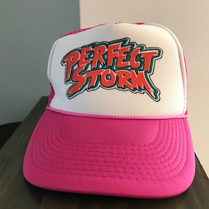 Vintage 1990’s Snap Back Trucker Baseball Surfer Hat Pink Perfect Storm