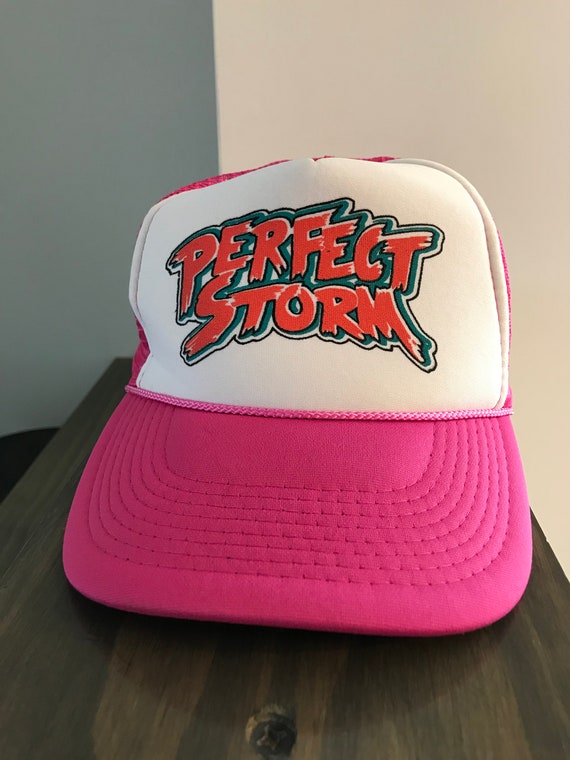 Vintage 1990’s Snap Back Trucker Baseball Surfer Hat Pink Perfect Storm