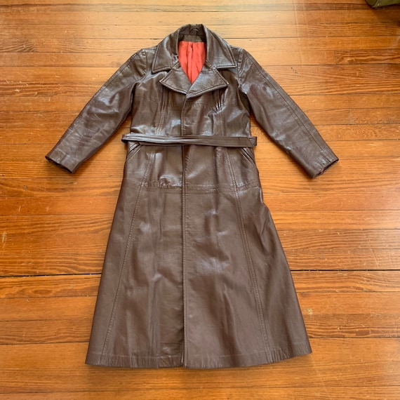 在庫処分セール Vintage Coat Trench Leather Retro Lined Length Full 1970's ジャケット・アウター