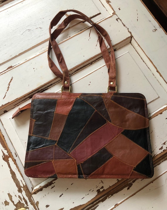 Vintage 1970’s Leather Patchwork Purse Bag - image 8