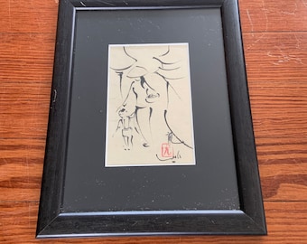 Vintage Firmado Vietnamita Minimalista Arte Popular Pintura