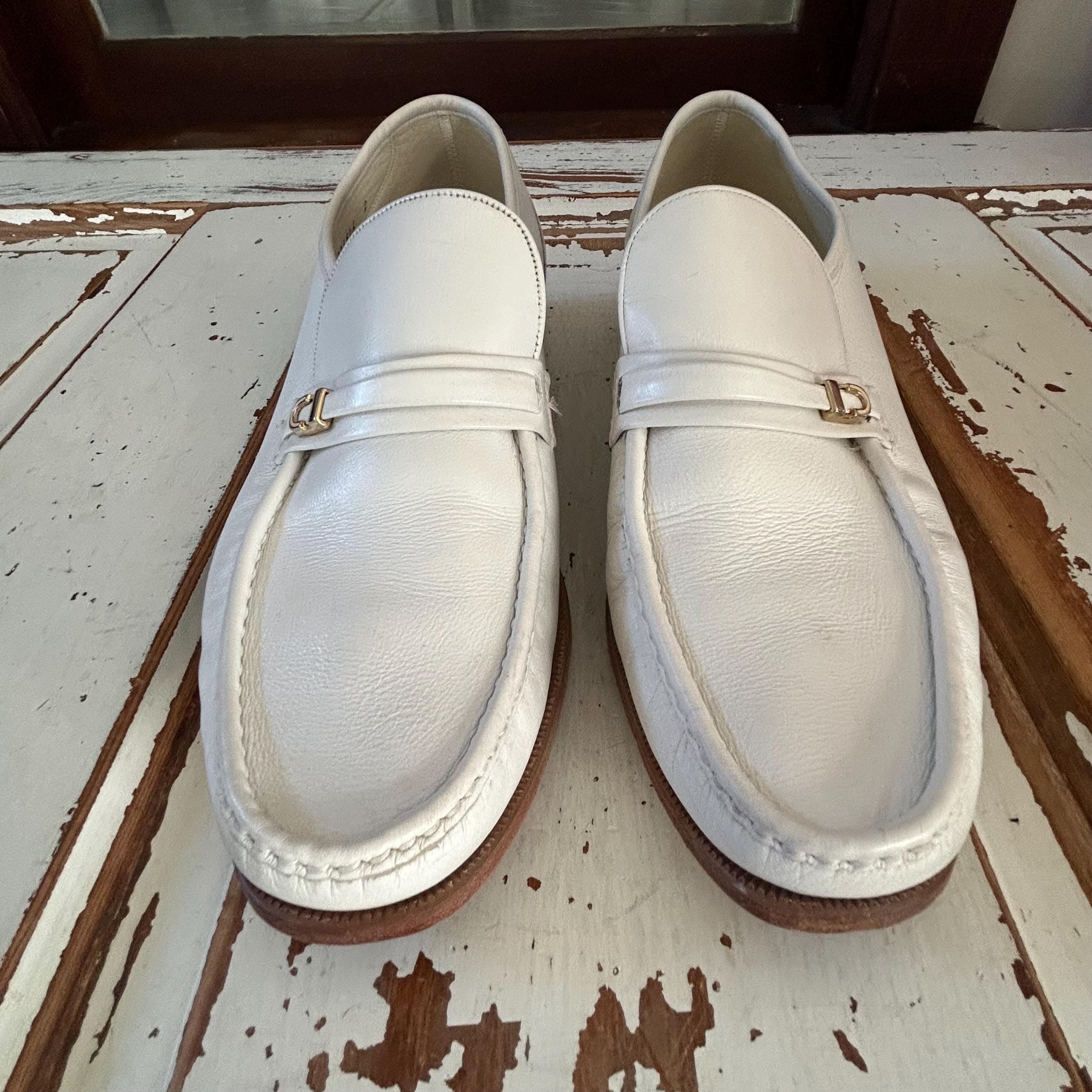 Vintage 70's 80's Florsheim Imperial Bright White Leather Loafers