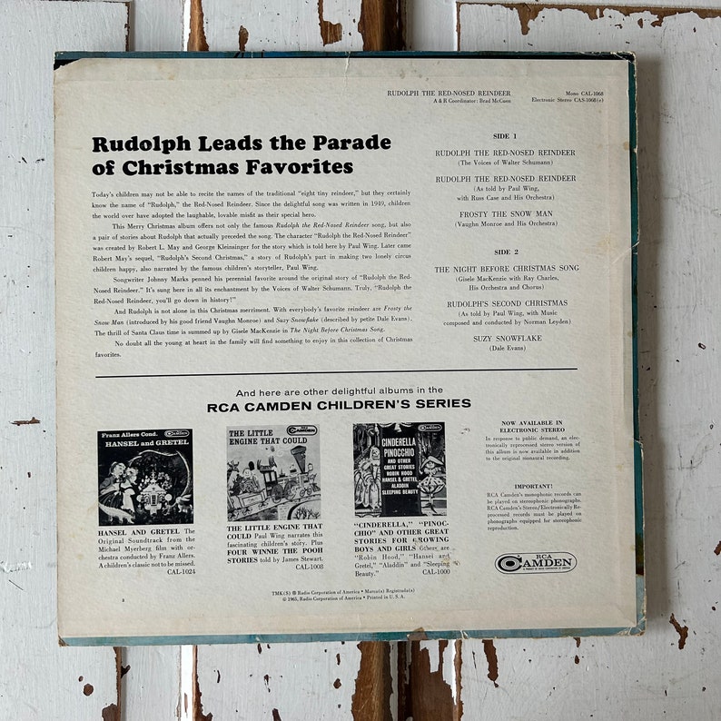Vintage 1965 Rudolph the Red Nosed Reindeer Vinyl Album - Etsy